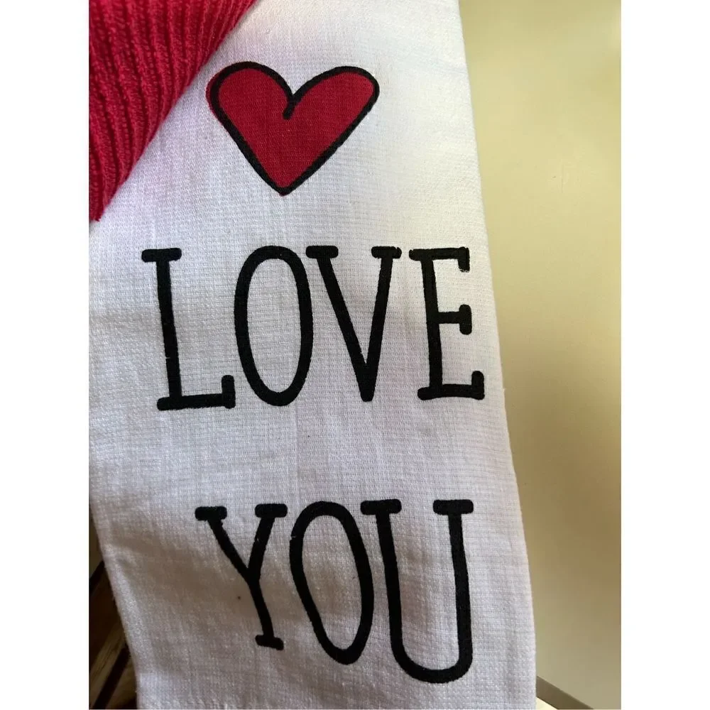 Love You More Love You And Solid Red Set Of 3 Kitchen Towels